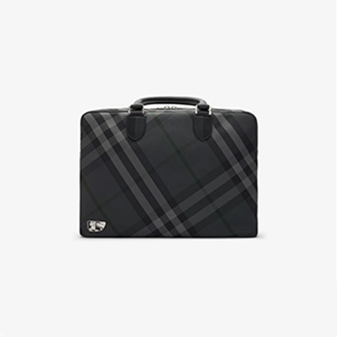 burberry grid check leather trimmed briefcase
